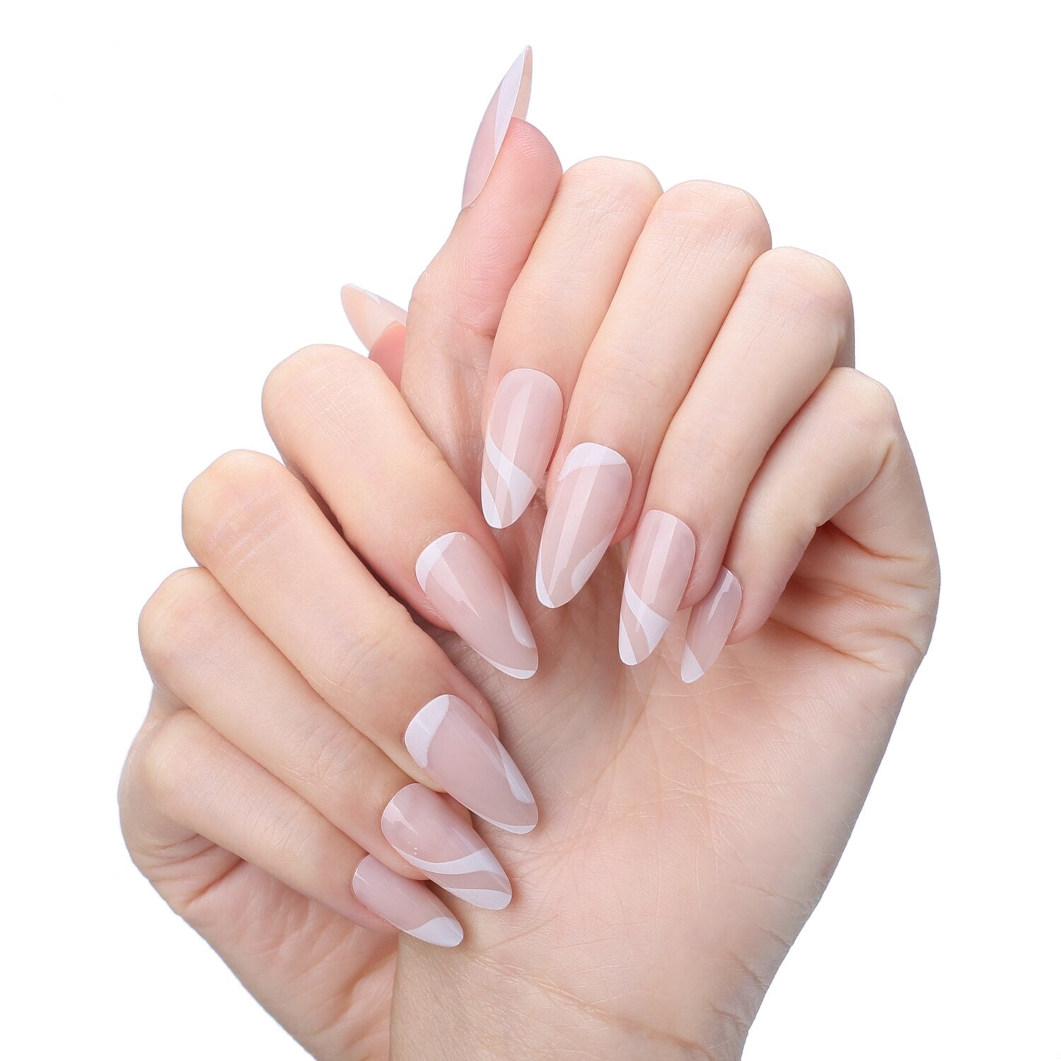 Faux Ongles Roses Nude Amande Longs Press On Nails