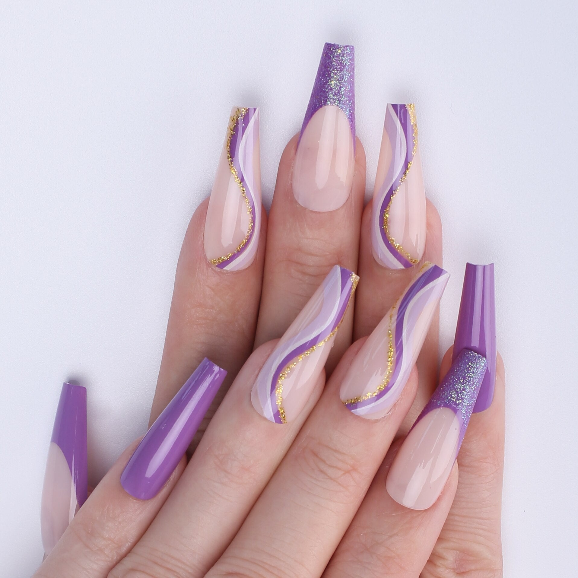 Faux Ongles Dégradé Violet Ballerine Longs Press On Nails