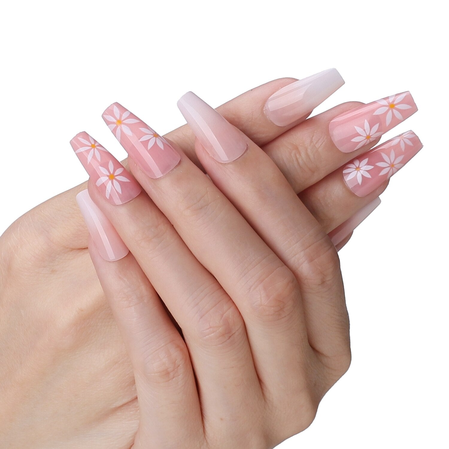 Faux Ongles Roses Motif Ballerine Longs Press On Nails