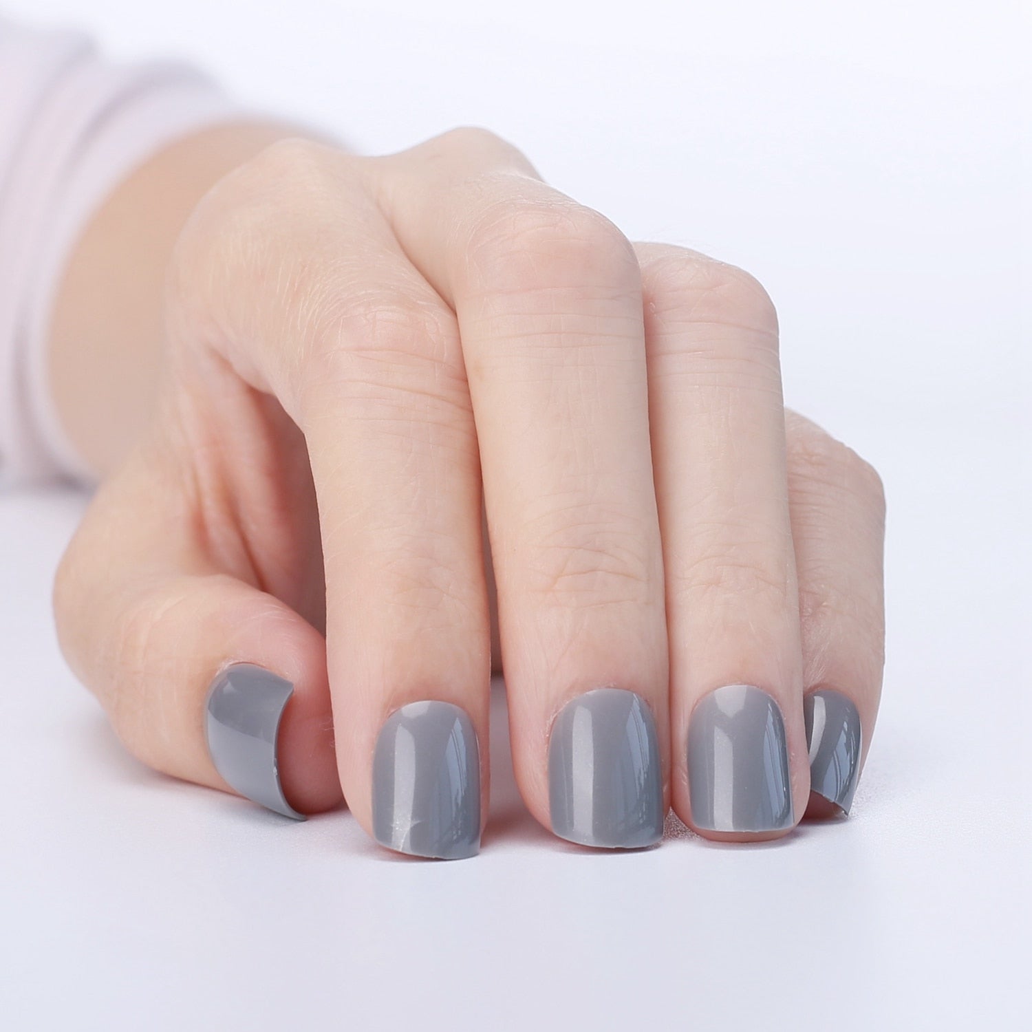 Faux Ongles Gris Carré Courts Press On Nails