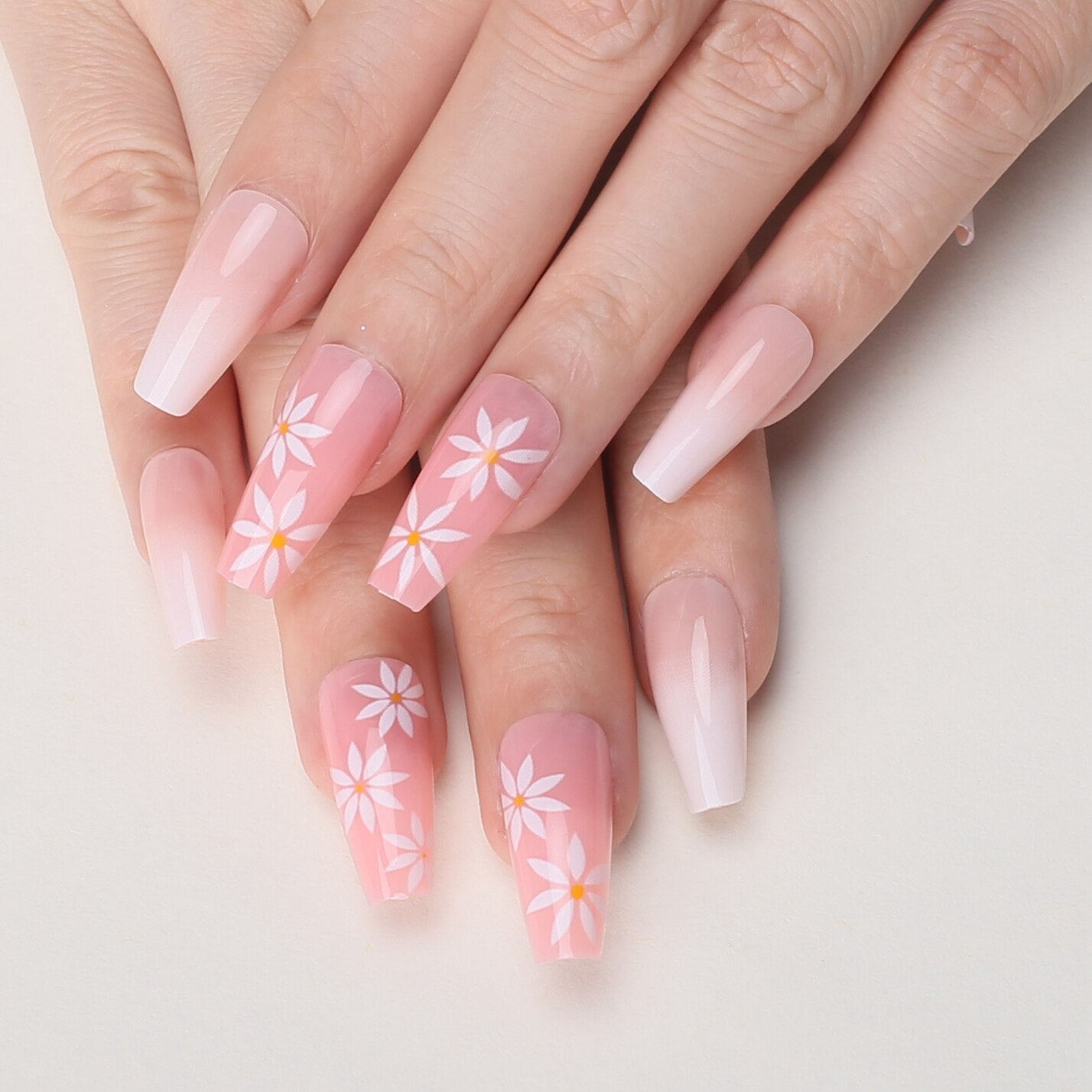 Faux Ongles Roses Motif Ballerine Longs Press On Nails